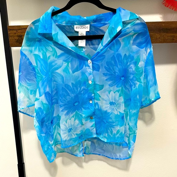 Vintage Y2K sheer floral tie-front silk blouse - Size L main image 1